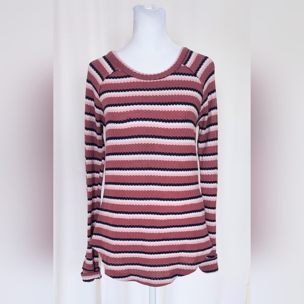 Wishful Park Long Sleeve Knit Shirt Top Pink White Stripe Size Small